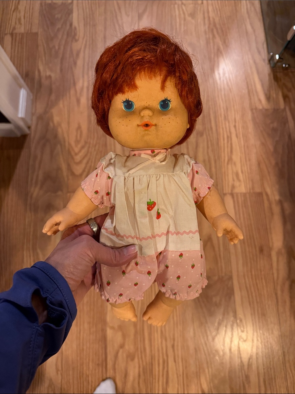 Vintage 1983 Strawberry Shortcake Plush Baby Doll in Pink Strawberry Outfit